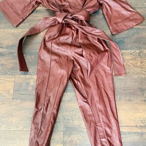 INC International Concepts Rich Brown leather Jumpsuit
